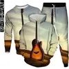 Erkekler Trailtsits Piano Key Müzik Sembolü Keman Baskı Baskı Erkek Hip Hop Stil Giysileri Takım Kapşın Sweatshirt Pantolon 3 PCS Set Trailsuit Boyutu S-6XL 230927