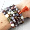 MG0833 Design di lusso Grado superiore Agata naturale del Botswana 108 Mala Yoga Gioielli Testa di Buddha Fascino Nappa Collana Mala Shippin219g