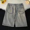 Mäns jeans amerikansk stil dragkedja rippade denim shorts sommaren high street ruffian stilig lös kausal fempunkt byxor manliga kläder