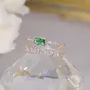 Cluster Rings Böhmen Emerald Green Crystal Women Ring Double Layer Transparent Zircon Elegant Bijoux Engagement Finger Christmas 323L