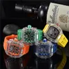 Herenhorloge Luxe Designer Sport Horloges Mode Transparante kast 45mm Chronograaf Horloges Siliconen Band Quartz Mannen Clock203H