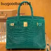 Designer väskor alla och sys kvinnor lyxläder ig Gloss Bay Crocodile 30 Invertered V Lock Emerald Green Large Large