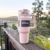 DHL Pink 40oz Edelstahlbecher mit Logo-Griffdeckel Strohhalm Bierkrug mit großer Kapazität Wasserflasche Pulverbeschichtung Outdoor Camping2128