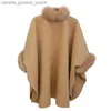 Women's Wool Blends S-5XL Winter Warm Fashion Cloak Horn Buckle Woolen Poncho Capes Women Faux Rabbit Fur Dolman Sleeves Loose Long Cappa CoatL230927