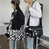 Сумки на ремне Клетчатая сумка в клетку для женщин Harajuku Спецодежда Стильный тренд Темно-черный студенческий через плечо
