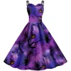 Casual Dresses Halloween Halter Bat Pumpkin Print Dress Perfekt för kostymfester och festliga kvinnor 2023 Vestidos Para Mujer