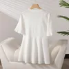 Women's Blouses 2023 Summer Elegant And Gentle Style Square Neck Panel Mesh Ruffle Sleeves Wrap Up Waist Cover Belly Solid Texture Shirt