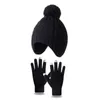 Baby Winter Winter Pom Pom beanie مع قفازات لطيفة تويست أذني ملفوفات قفازات قبعة دافئة الصلبة قبعة من 1-5 سنوات