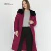 Kadın trençkotları ceket boyutu uzun parka pamuk büyük kürk yakalı ince fitting ceket
