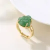 Cluster Rings Natural Brass Plated 18K Gold Inlaid Jade Ring Open Buddha For Women Green Jewelry