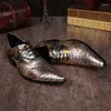 Dress Shoes Sapato Social Masculino Mens Pointed Toe Glitter Crocodile Skin Men Leather High Heels Male Formal Oxford