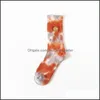 Shoe Parts Accessories Socks Hiphop Skateboard Fashion Smiling Face Embroidery Cotton Colorf Vortex Tie-Dye Funny Happy Sockings M Dhosl
