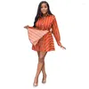Vêtements ethniques Élégant Stripe Print Chemise Robe courte Femmes Taille haute Manches longues Robes d'automne Streetwear Afrique Robes