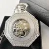 Embossed Hollow Mechanical Watch Octagon Silver Roman Mechanical Pocket Watches