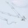 Pendants Self Product Original Fairy Wind Double Tassel Butterfly Necklace Sweet Temperament S925 Silver Plated Platinum Chain Clavicle