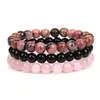 Set di braccialetti con perline in pietra naturale 3 pezzi / set Rodonite Rosa Quarzi rosa Pietra di luna Ametiste Braccialetti con ematite per donna Uomo Bracciali Gioielli 8mm