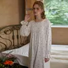 Kvinnors sömnkläder Autumn Fairy Cotton Long Night Dress Romantic Princess Women Sweet White Print Lace Nightgown Victorian Vintage Nighty