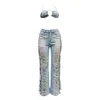 Jean femme 2023 grande taille décontracté Denim déchiré lavage pantalon ensemble Harajuku Vintage Y2k Streetwear pantalons De Mujer