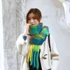 Colorful Candy Ac the Same Style of Autumn and Winter Imitation Cashmere Scarf Women's Rainbow Thick Whisker Plaid Tassel Shawl