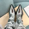 Designer -Slip-On Stacked Knee-High boots chunky block Pointed toe women'smid-calf boots Fashion party cold shoes factory footwear Size 35-41