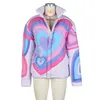 Kvinnorjackor Streetwear Rainbow Love Print Winter Warm Jacket Women Outfits Långärmad dragkedja Tjock Bubble Coats Chamarras Outwears