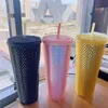 32 Colors Stocked 24oz Studded Cold Cups with Lid Straw Double Walled Reusable Plastic Tumblers 710ml Brandy Diamond Water Bottles283q