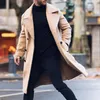 Men's Trench Coats Woolen Coat Windbreaker 2023 Solid Color Suit Collar Jacket Slim Fit Windbreak Long Outwear Men Winter