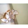 Van-Clef Arpes Bague Designer Femmes Original Qualité 925 Sterling Argent Double Papillon Bague Avec Diamant 18K Or Rose Naturel Ouverture Femelle Bague
