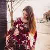 Family Matching Outfits NASHAKAITE Mom and daughter dress Wine Floral Party Long Dress Mother Daughter Dresses Mom and daughter matching clothes 230927