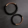 Bangle Saucer Onyx Beads Hand Beaten Artificial Oxidized Copper Bracelet Jewelry Trend Male Female Couple Punk Inspire Jewelry 230927