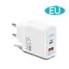 PD 65W Fast Charging Phone Charger 5V 5A US EU and UK Plug PD USB Multi port Charging Head Led Light Adapter