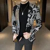 Men's Wool Blends Retro Blazer for Fallwinter Men Letter Printed Slim Business Party Prom Fashion Jacket Clothing 230927