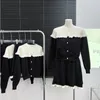 Arbetsklänningar Autumn Black Sticked Two Piece Set Women Partchwork Vintage Sweater Suit Female Korean Fashion Sweet Mini Kjol 2023