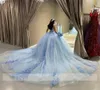 Blå älskling bollklänning quinceanera klänning för flickor pärlstav 3d blommor födelsedagsfest klänningar prom klänningar vestido de 15 anos