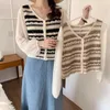 Women's Blouses Korean Fashion Crochet Blusas Mujer Women Striped Chiffon Patchwork Tops V-neck Long Sleeve Ladies Casual Dropship