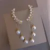 S3823 Mode-sieraden S925 Zilveren Post Stud Zirkoon Oor Clip Voor Vrouwen Lange Faux Parel Kwastje Dangle Oorbellen