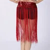 Scen Wear Sequin Belly Kjol Long Fringe Dance Hip Scarf For Women Glitter Elastic Tassel Party Performance Costumes