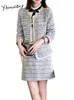 Dwuczęściowa sukienka Jitimuceng Suit dla kobiet Zestawy blezerów z spódnicą 2023 Office damskie guziki na szyję blezery vintage mini garnitury