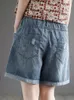 Kvinnors jeans sommar vintage hög broderi denim shorts s-3xl hål lösa kvinnor mode elastiska midja streetwear breda ben byxor 230928