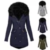 Trench da donna Cappotto caldo invernale Parka Capispalla da neve 2023 Giubbotti casual Cerniera Manica lunga da donna Cappuccio in pelliccia sintetica di media lunghezza