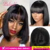 Perruques synthétiques faux cuir chevelu naturel perruque courte Bob avec frange os droit 180 porter et aller cheveux humains sans colle pour les femmes noires 230927