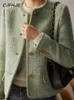 Mélanges de laine pour femmes CJFHJE classique armée vert tout-Match Plaid Tweed vestes femmes Chicly laine élégante dame manteau mode haute rue Blazers femme 230927
