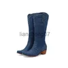 Boots 2023 New Metal برشام مربع رأس مرتفع الكعب للمرأة عالية الأحذية Western Cowboy Boots منصة Women Women X0928