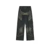 American Street High midja breda ben byxor mode kontrast färg stjärna tassel jeans punk casual flodhäst vintage höstbyxor