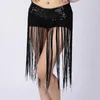 Scen Wear Sequin Belly Kjol Long Fringe Dance Hip Scarf For Women Glitter Elastic Tassel Party Performance Costumes