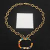 Klassische Designer Doppel Brief Anhänger Halsketten Haben Stempel Luxus Marke Bunte Diamant Buchstaben Halskette Für Frauen Hochzeit Party199Z