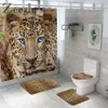 Animal Fur Leopard Shower Curtain Bath Mat Set Soft Bath Carpet for Bathroom Funny Cover Toilet Seat Waterproof Bathroom Curtain L230k