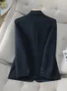 Kadın Suit Moda Kahve Mavi Siyah Çizgili Bayanlar Sıradan Blazer Kadın Uzun Kollu Tek Düğme Kadın Sonbahar Kış Ceketi Cep