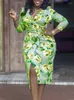 Ethnische Kleidung Afrikanisches Kleid für Damen Herbst Mode Afrika Kleidung V-Ausschnitt Bedruckt Wrap Hip Business OL Elegant Große Größe Midi