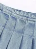 Юбки с высокой талией, широкая плиссированная джинсовая юбка для женщин, шикарная боковая молния на пуговицах, лето 2023, модная мини-трапеция